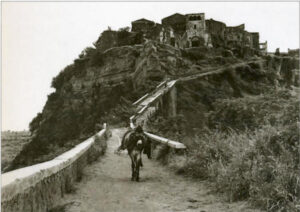 The Old Bridge at Civita di Bagnoregio, pre WWII, with the local transportation of choice, the Donkey