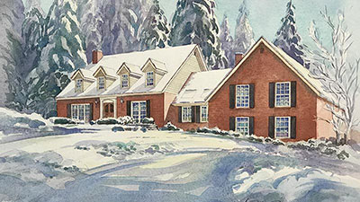 residential home portrait watercolor